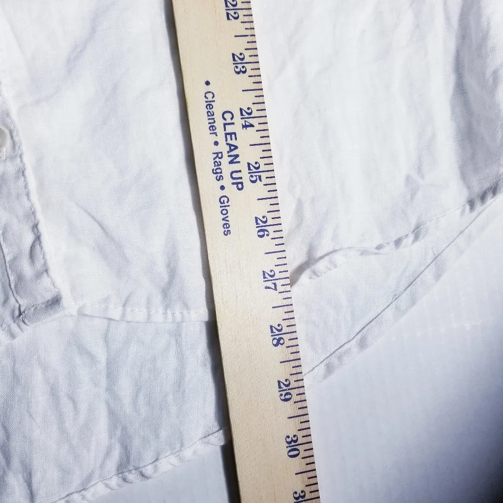 TAHARI WHITE 100% LINEN BUTTON DOWN CUFFED SLEEVE BLOUSE SIZE MEDIUM - Picture 6 of 16